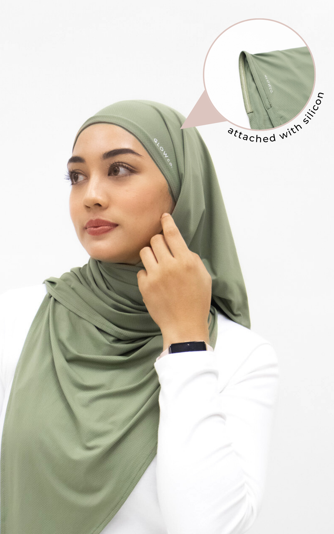 Sports Hijabs GLOWco Exclusive Air Mesh Instant Tri Scarf (With Inner) in Basil Green