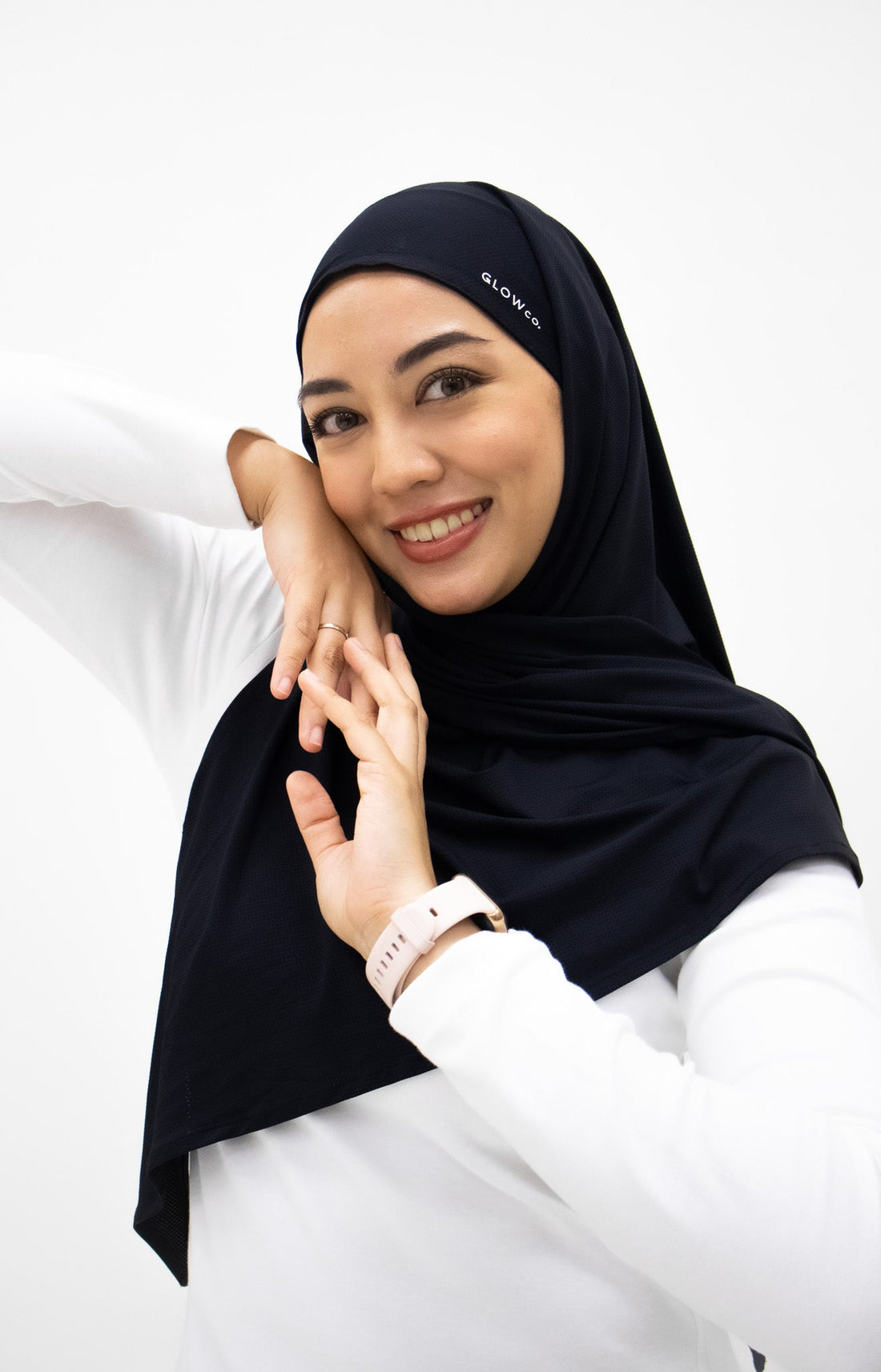 Sports Hijabs GLOWco Exclusive Air Mesh Instant Tri Scarf (With Inner) in Black