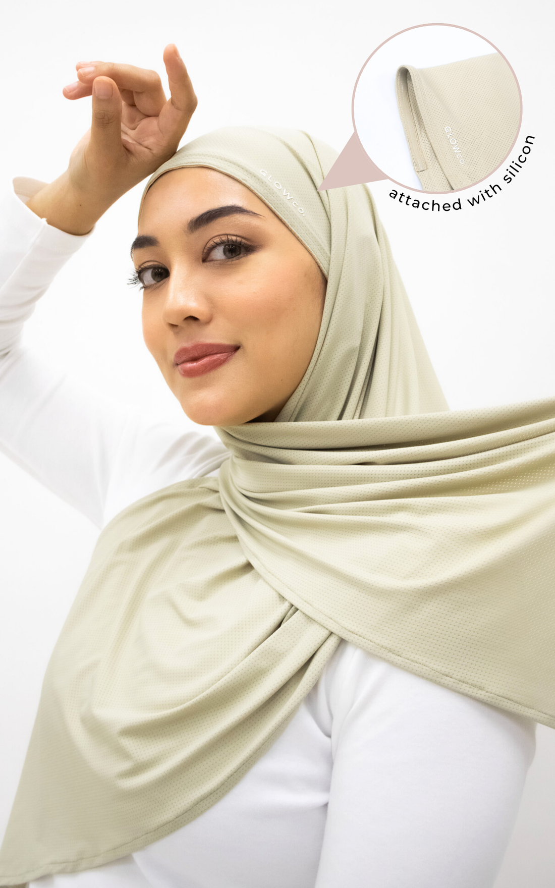 Sports Hijabs GLOWco Exclusive Air Mesh Instant Tri Scarf (With Inner) in Sage Green