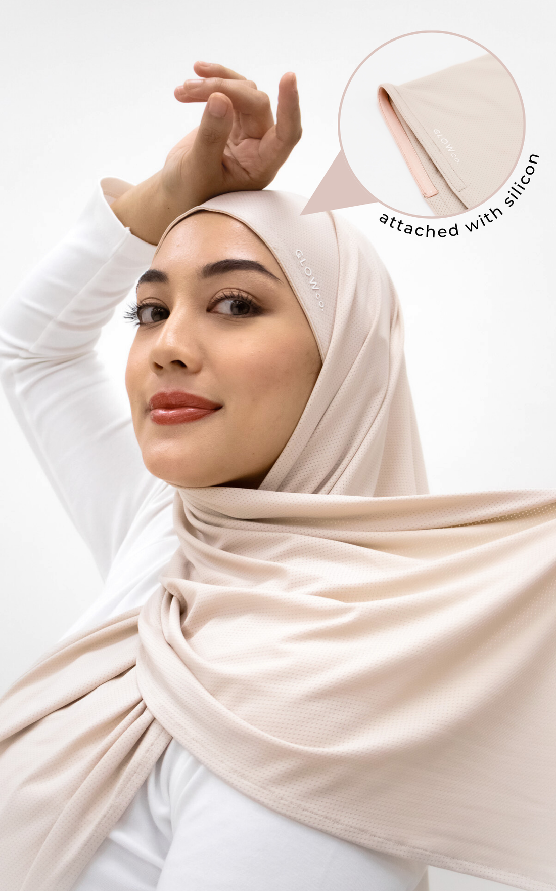 Sports Hijabs GLOWco Exclusive Air Mesh Instant Tri Scarf (With Inner) in Soft Pearl