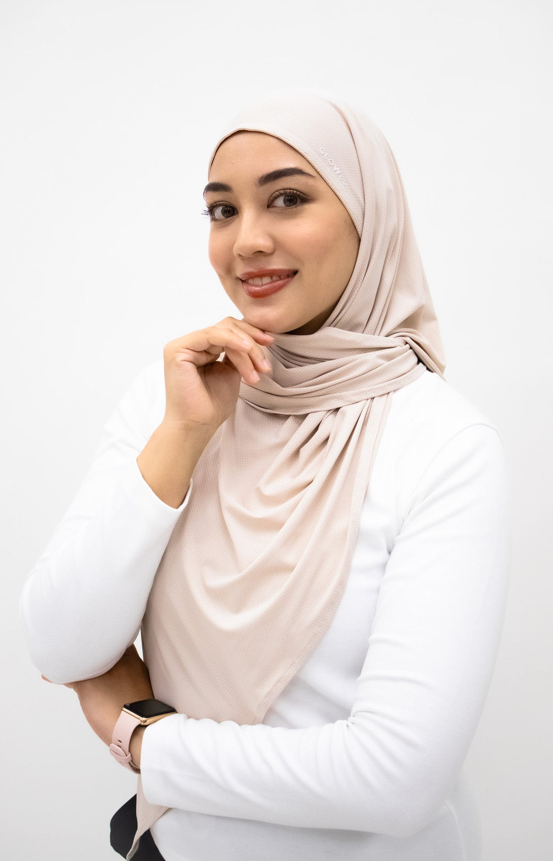 Sports Hijabs GLOWco Exclusive Air Mesh Instant Tri Scarf (With Inner) in Soft Pearl