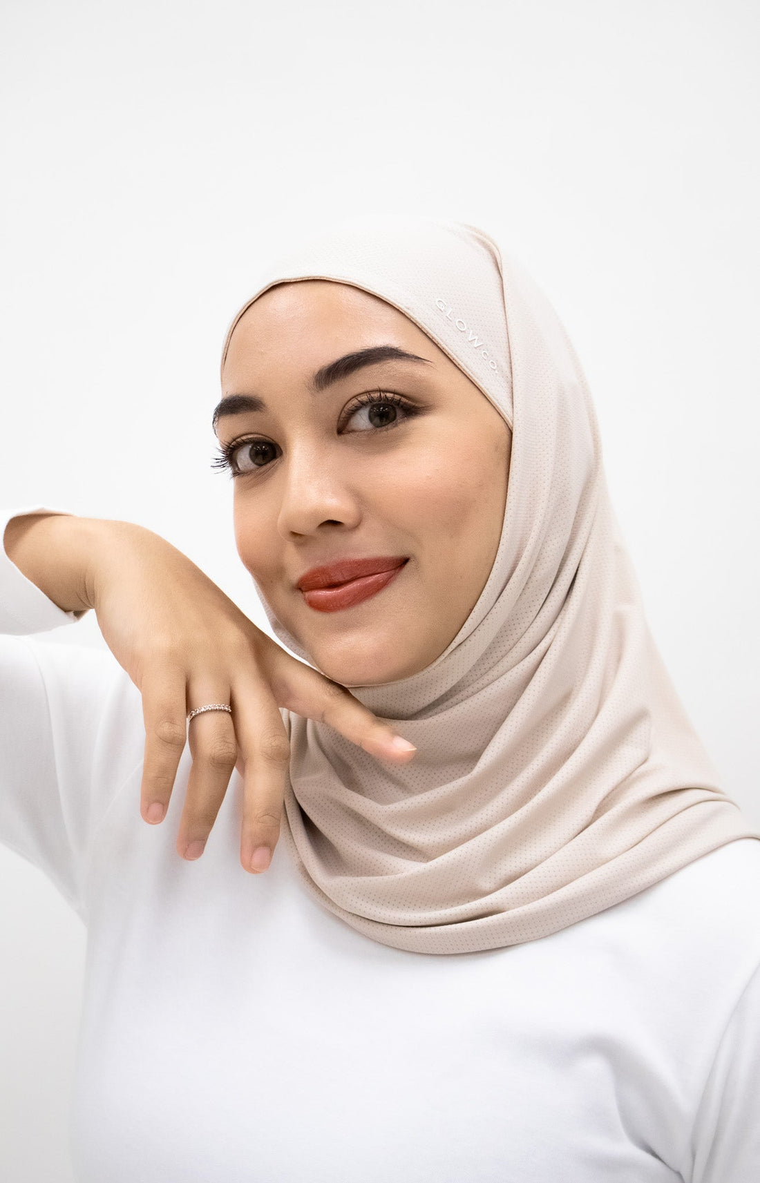 Sports Hijabs GLOWco Exclusive Air Mesh Instant Tri Scarf (With Inner) in Soft Pearl