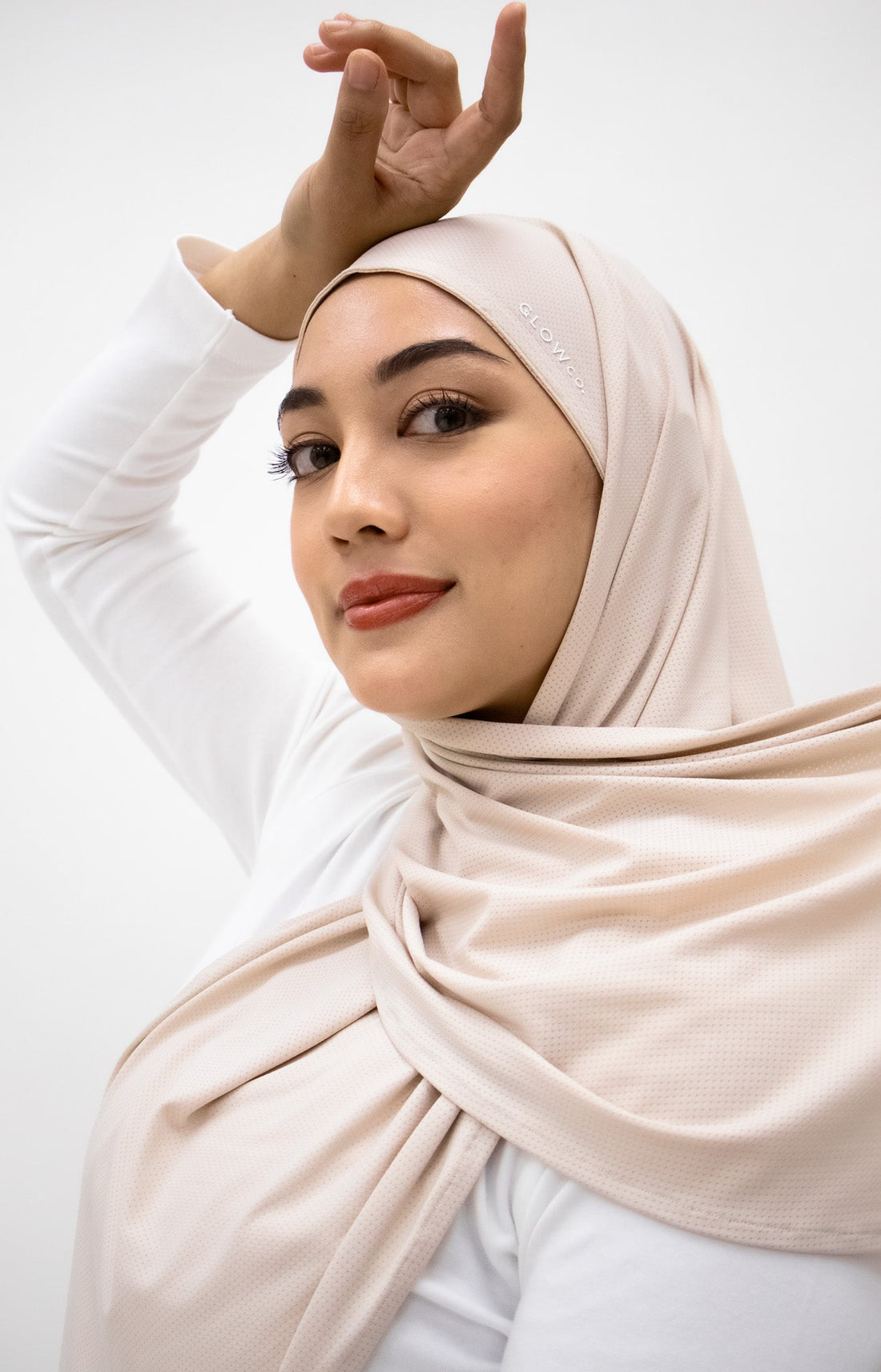 Sports Hijabs GLOWco Exclusive Air Mesh Instant Tri Scarf (With Inner) in Soft Pearl