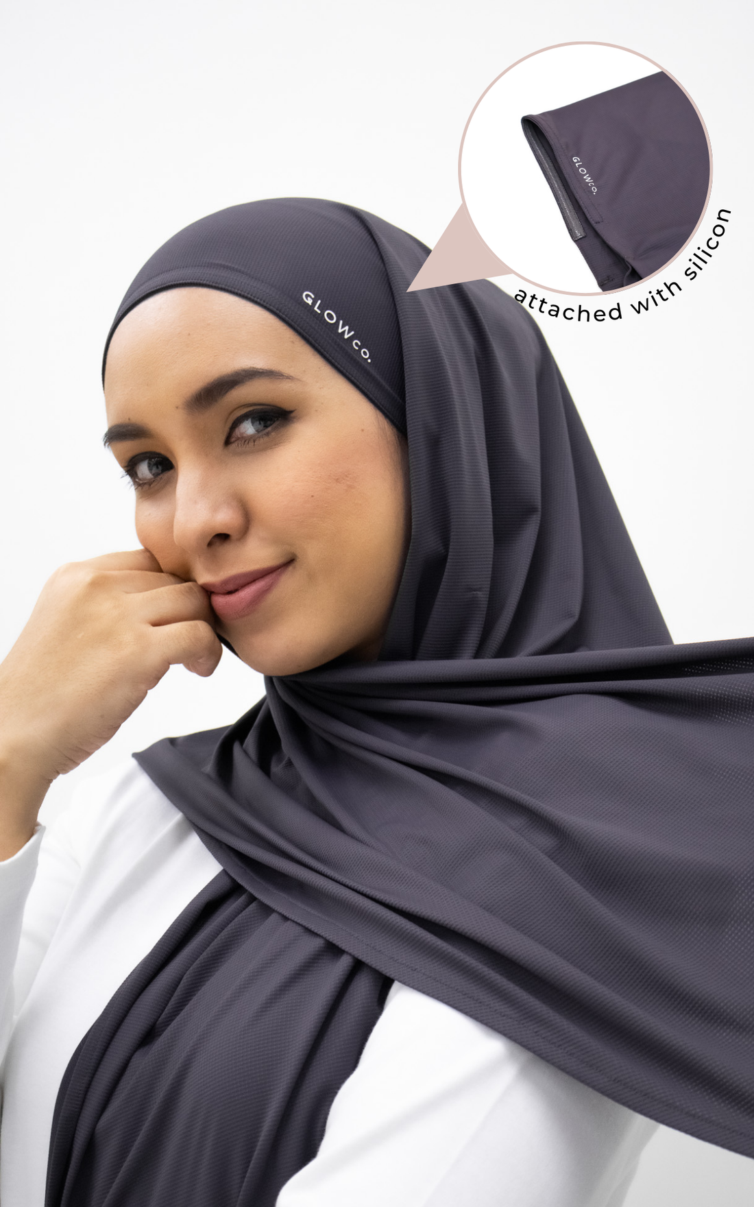 Sports Hijabs GLOWco Exclusive Air Waffle Instant Tri Scarf (With Inner) in Storm Grey