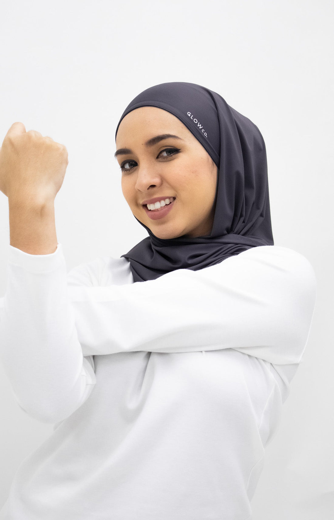 Sports Hijabs GLOWco Exclusive Air Waffle Instant Tri Scarf (With Inner) in Storm Grey