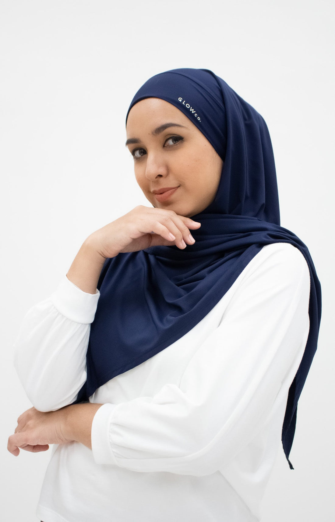 Sports Hijabs GLOWco Exclusive Tie Back Regular Shawl in Midnight Blue
