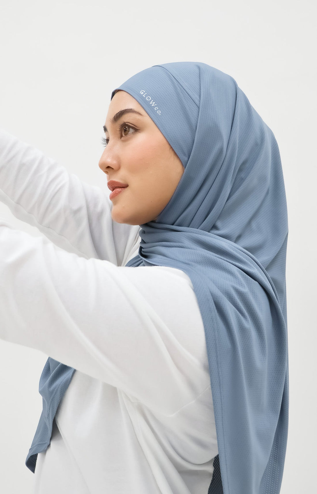 Sports Hijabs GLOWco Exclusive Tie Back Regular Shawl in Misty Blue