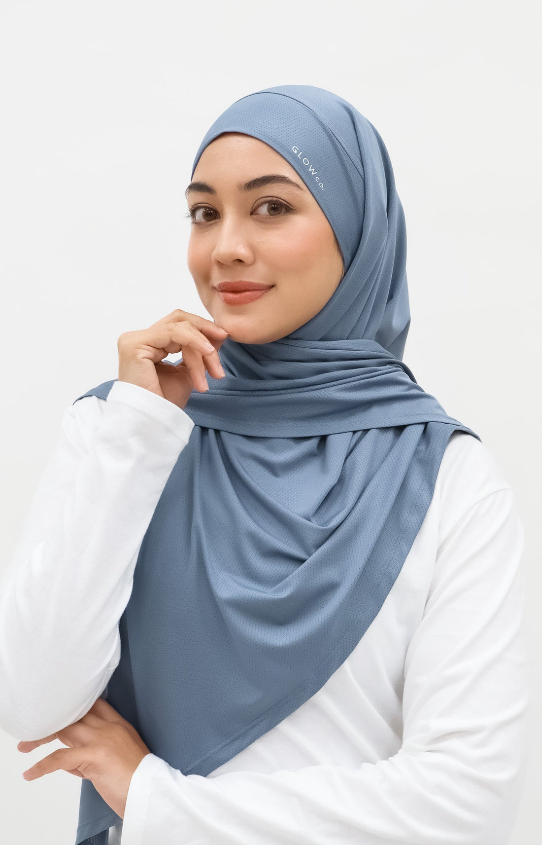 Sports Hijabs GLOWco Exclusive Tie Back Regular Shawl in Misty Blue