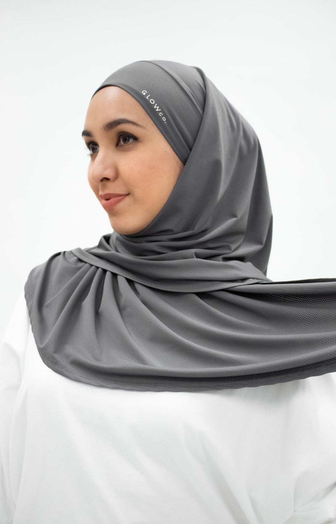 Sports Hijabs GLOWco Exclusive Tie Back Regular Shawl in Smoke Grey