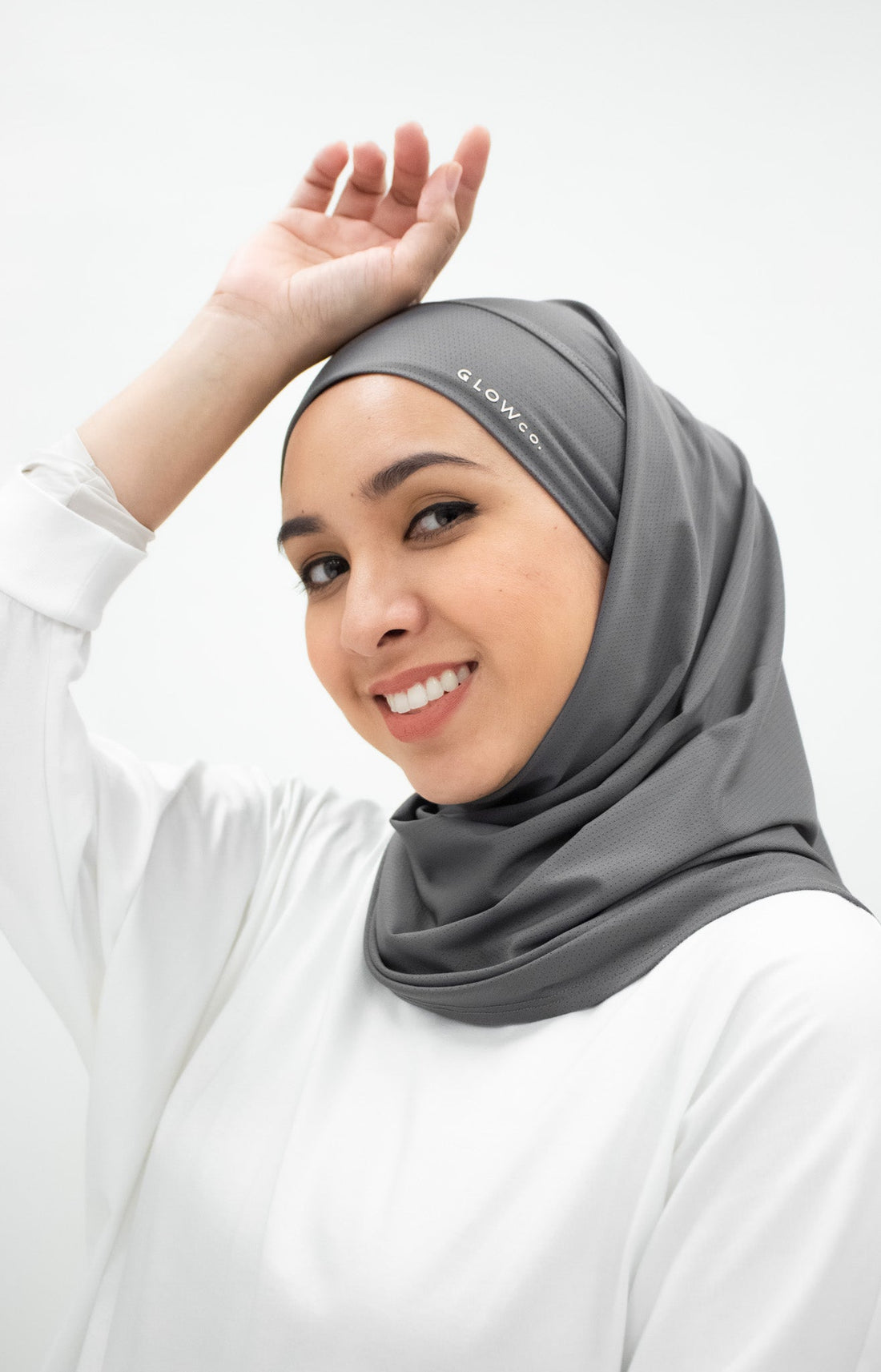 Sports Hijabs GLOWco Exclusive Tie Back Regular Shawl in Smoke Grey