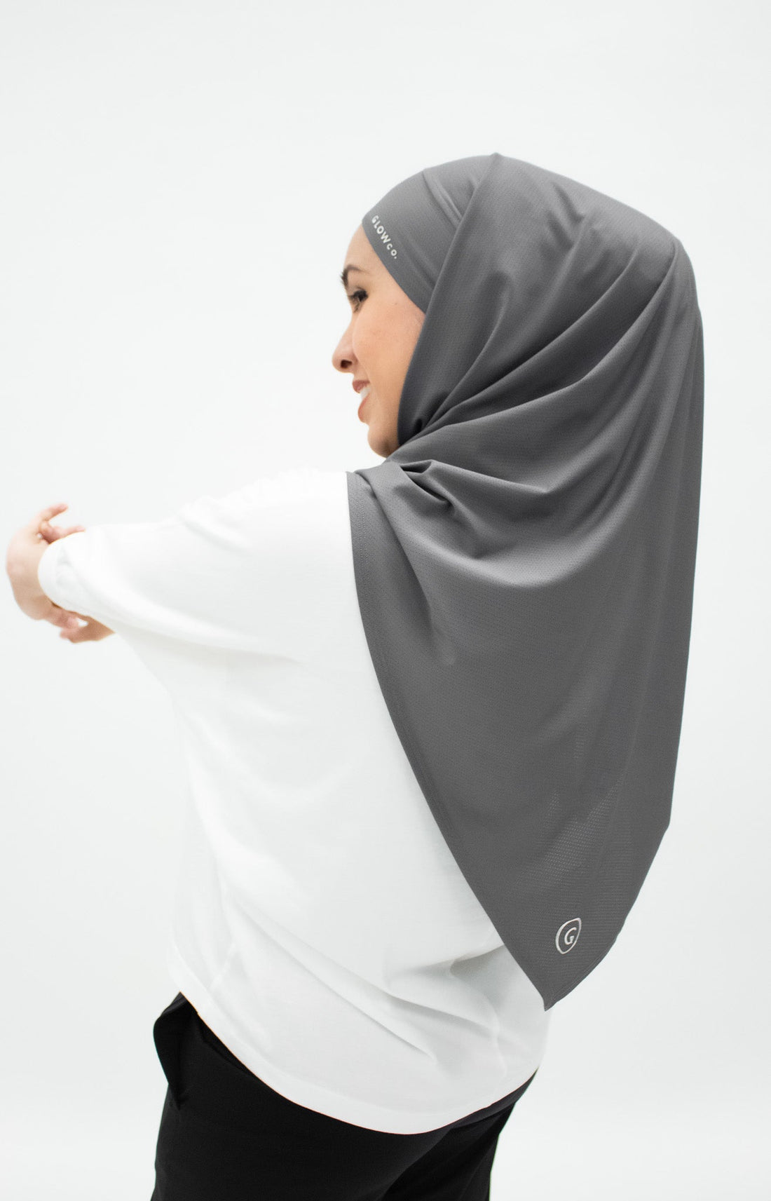 Sports Hijabs GLOWco Exclusive Tie Back Regular Shawl in Smoke Grey