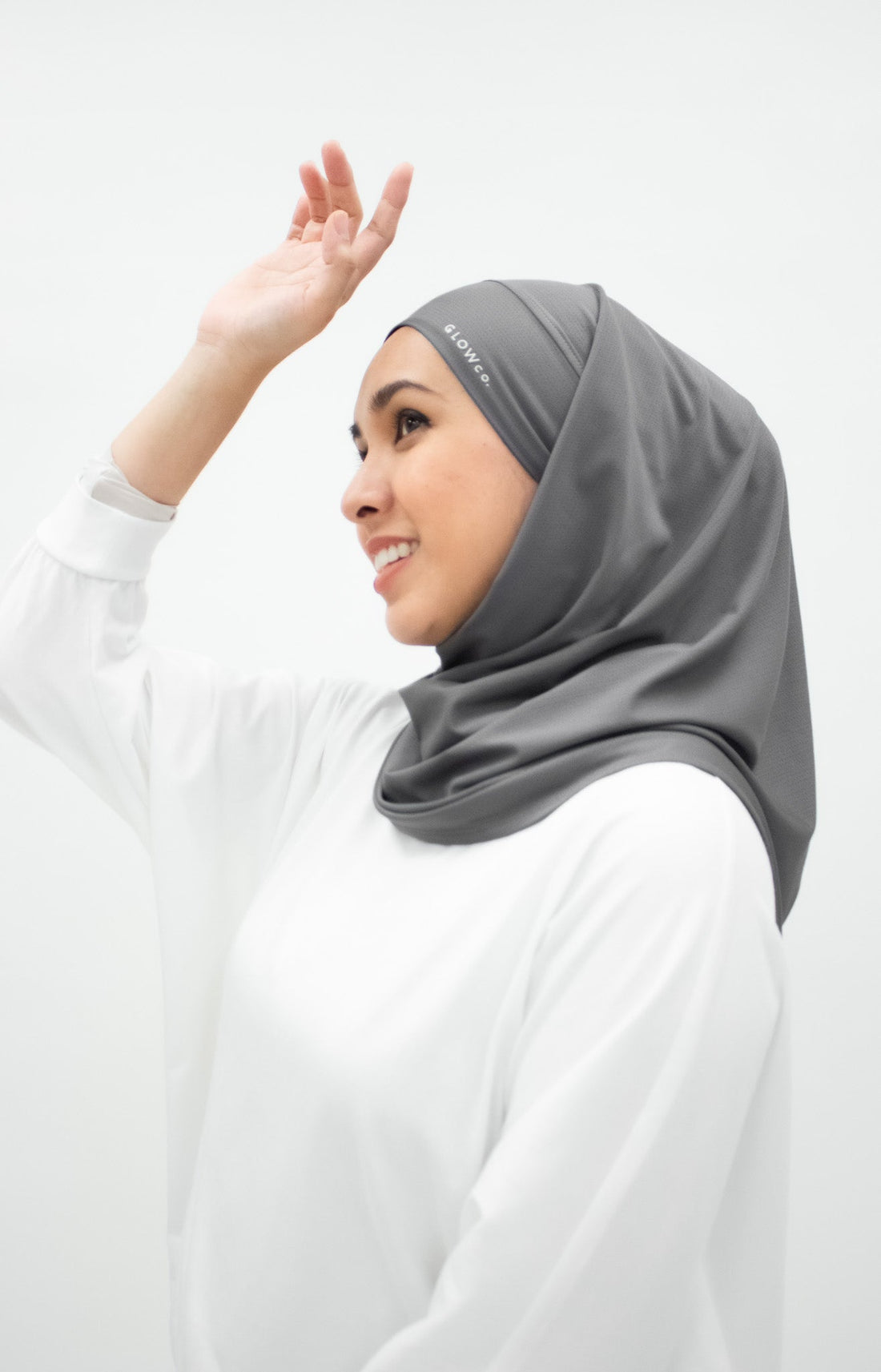 Sports Hijabs GLOWco Exclusive Tie Back Regular Shawl in Smoke Grey
