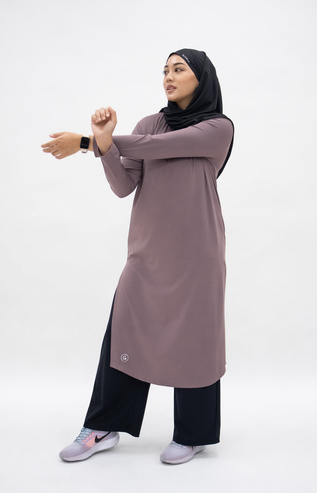 Tops GLOWco Exclusive Ultra Light Active Long Tunic in Desert Mauve