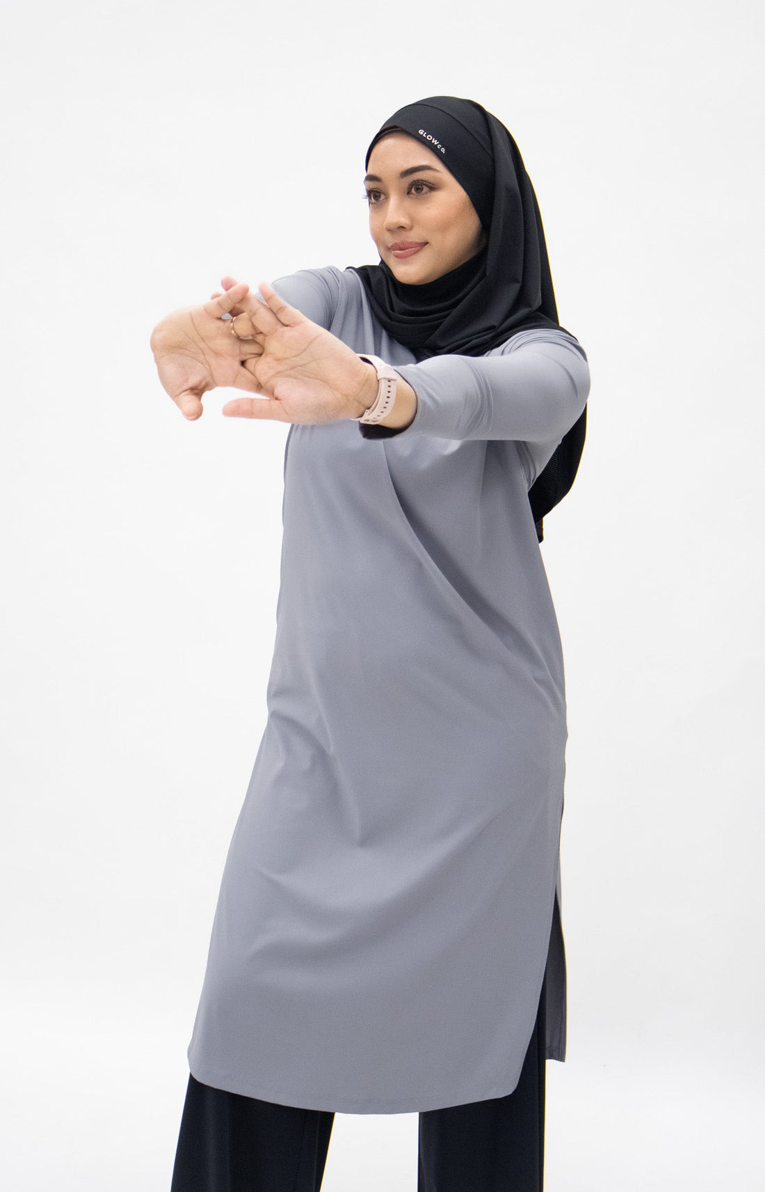 Tops GLOWco Exclusive Ultra Light Active Long Tunic in Dusty Blue