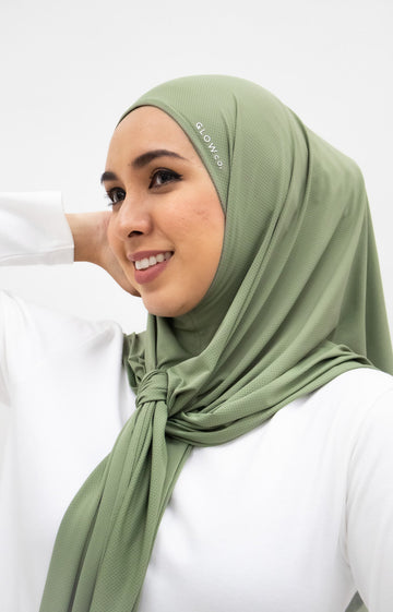 Sports Hijabs GLOWco Exclusive Air Mesh Tri Scarf in Basil Green