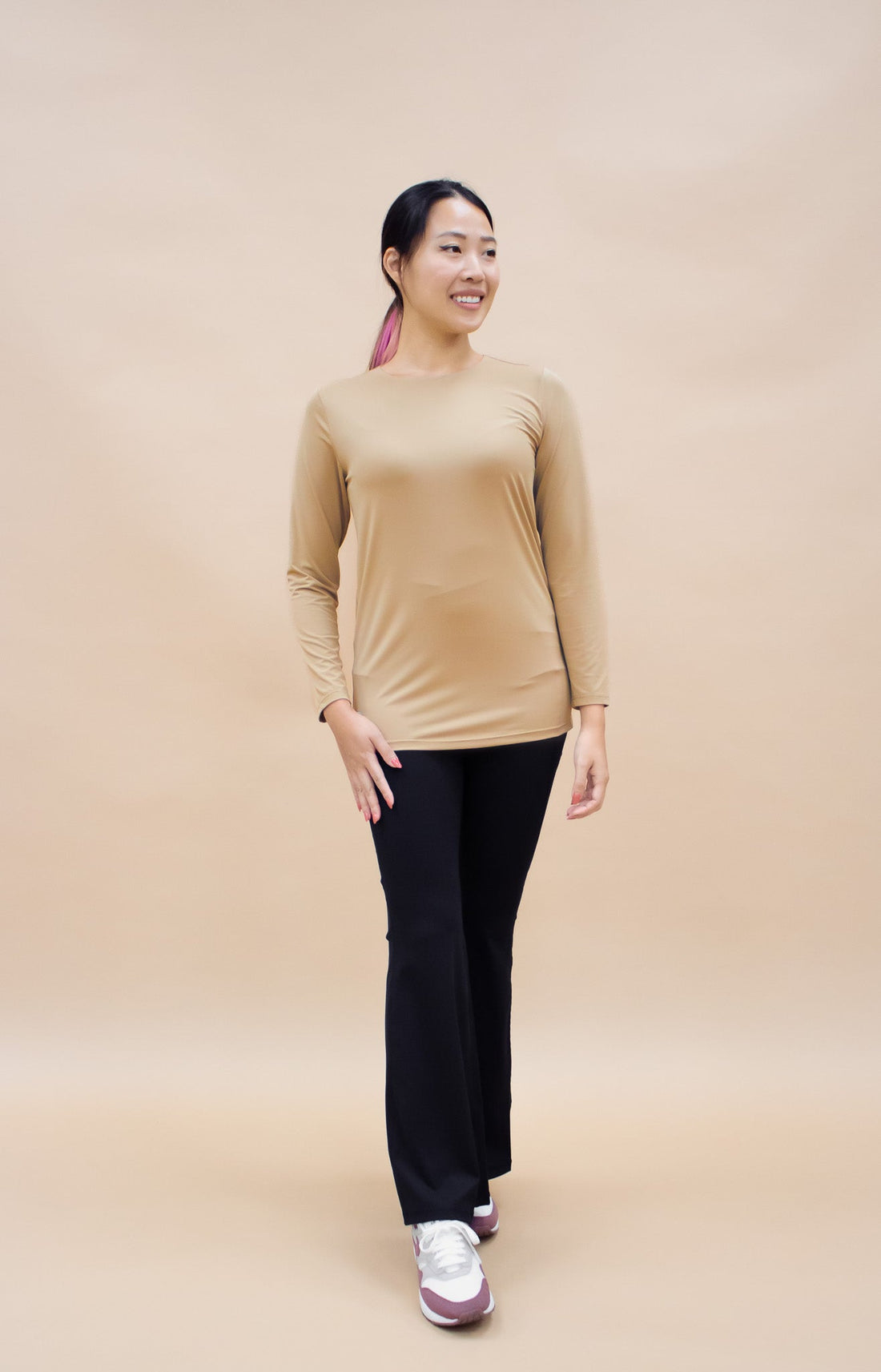 Innerwear GLOWco Exclusive AirLite InnerGlow Crew Neck Top in Tan
