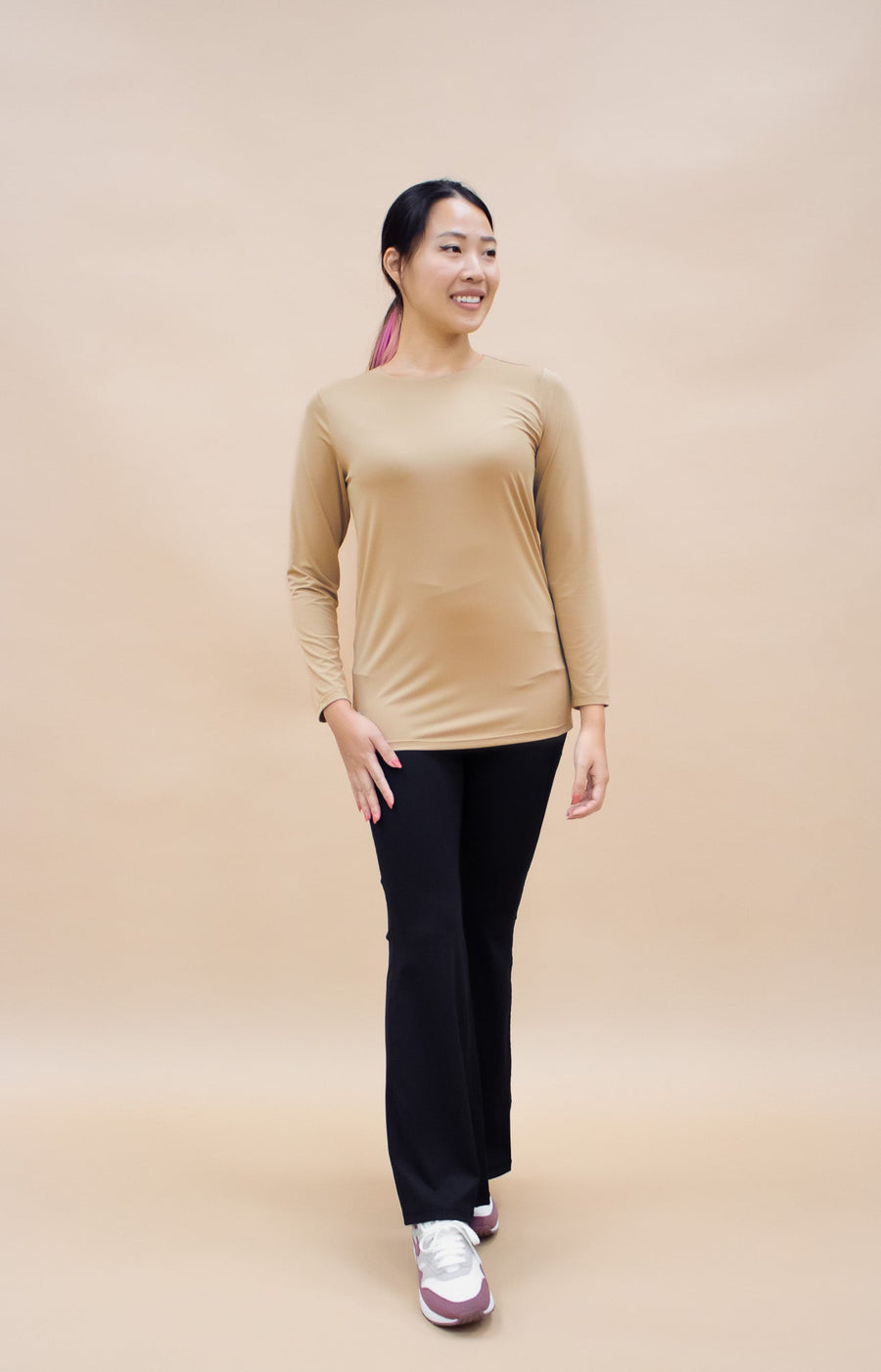 Innerwear GLOWco Exclusive AirLite InnerGlow Crew Neck Top in Tan