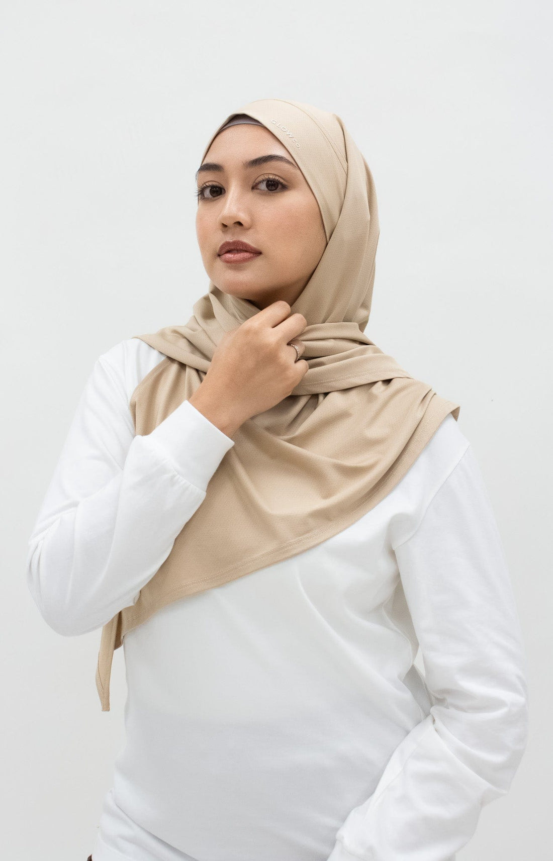 Sports Hijabs GLOWco Exclusive Tie Back Regular Shawl in Cuban Sand