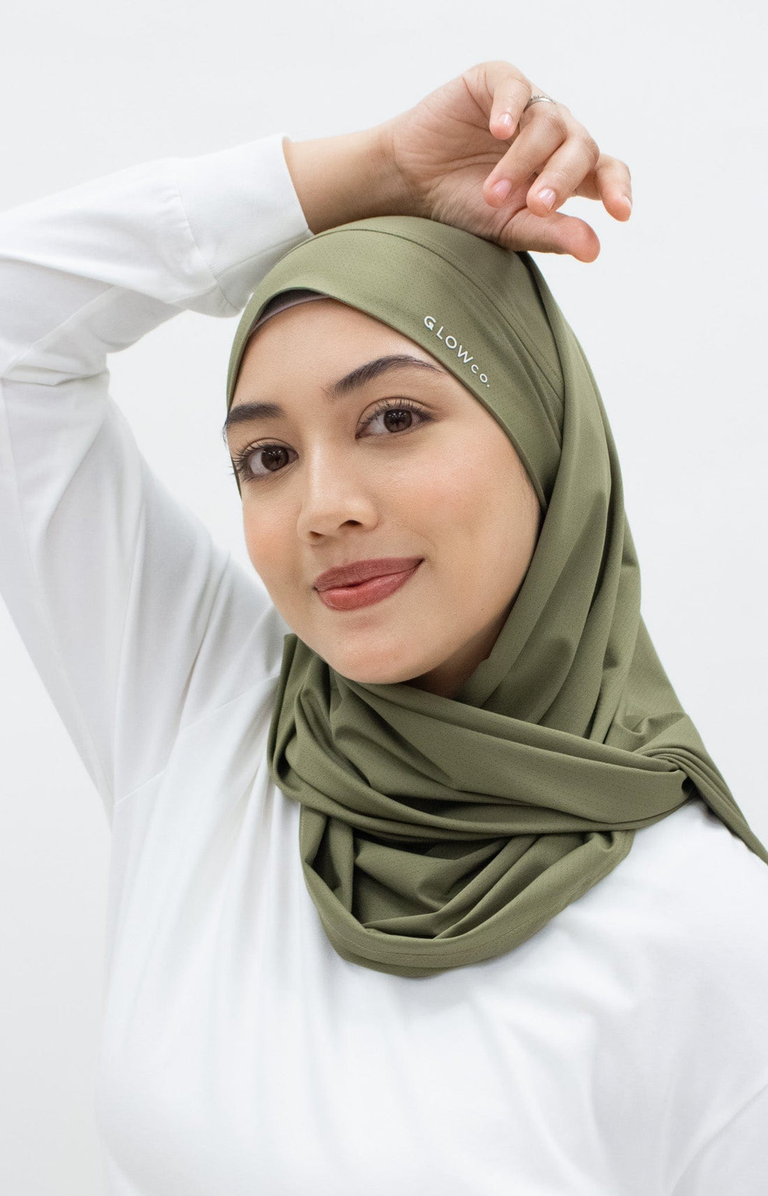 Sports Hijabs GLOWco Exclusive Tie Back Regular Shawl in Pale Olive