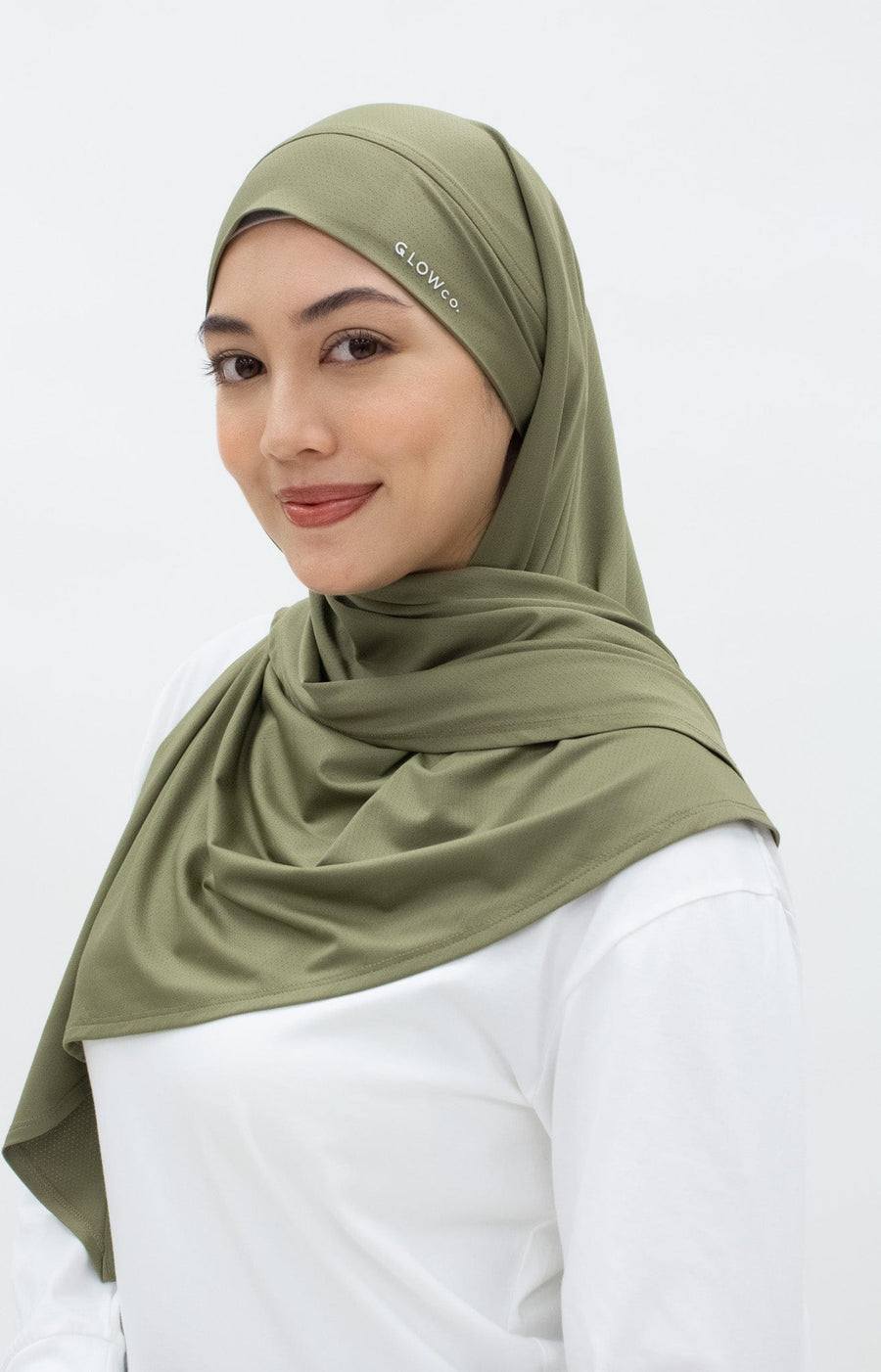 Sports Hijabs GLOWco Exclusive Tie Back Regular Shawl in Pale Olive