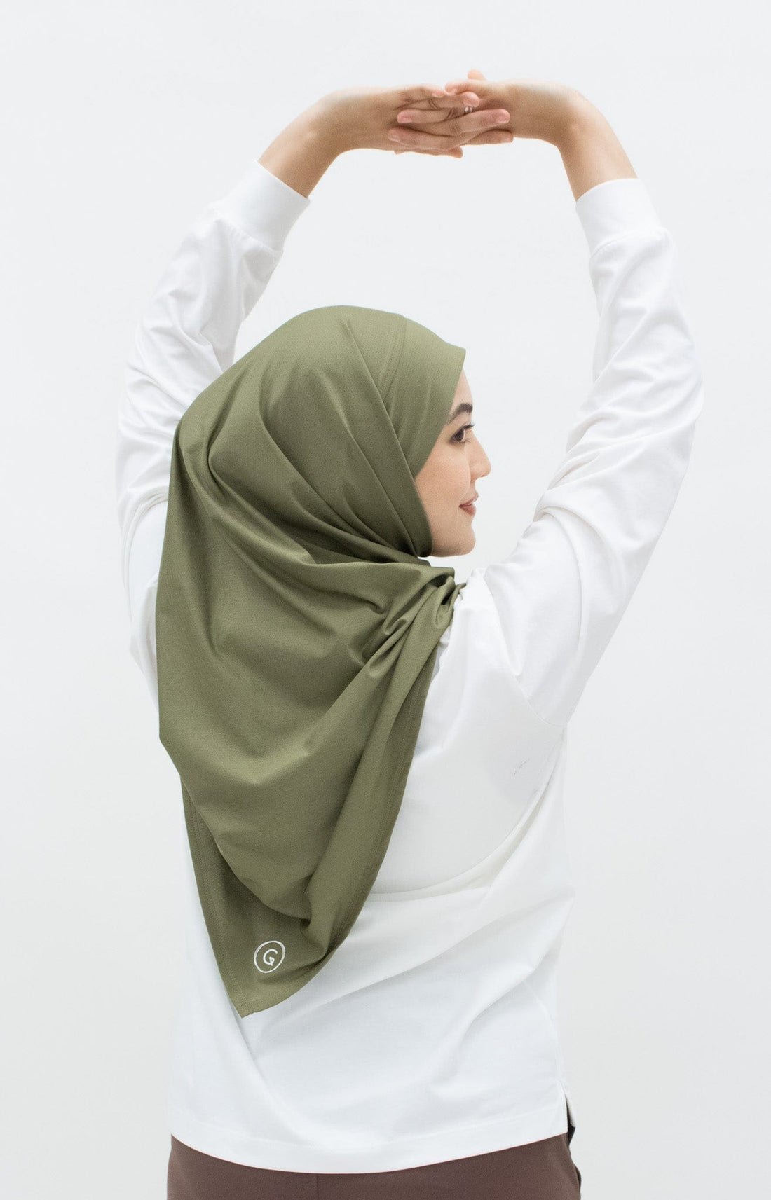 Sports Hijabs GLOWco Exclusive Tie Back Regular Shawl in Pale Olive