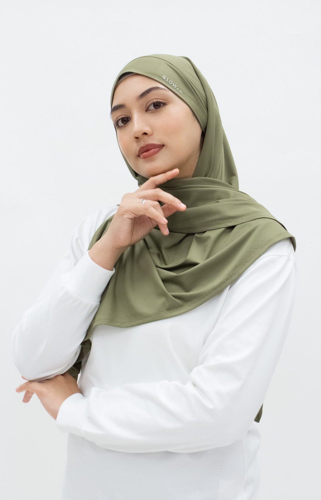 Sports Hijabs GLOWco Exclusive Tie Back Regular Shawl in Pale Olive