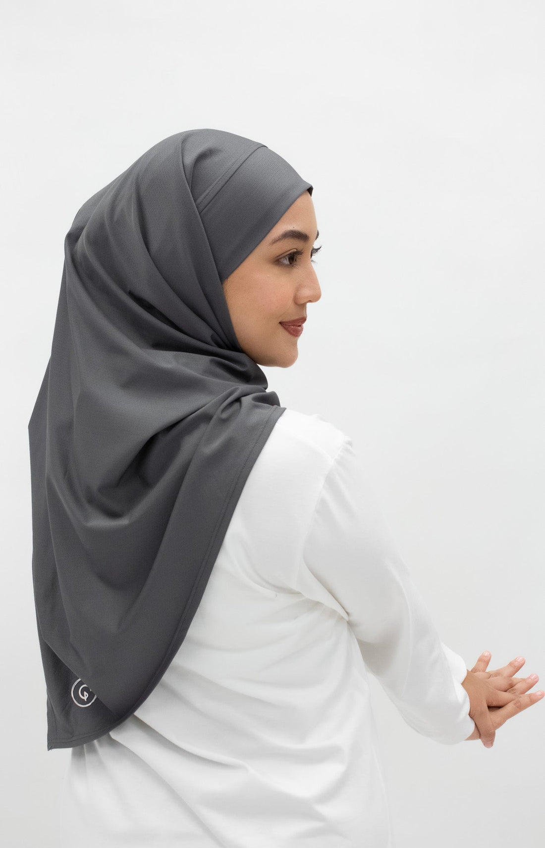 Sports Hijabs GLOWco Exclusive Tie Back Regular Shawl in Smoke Grey